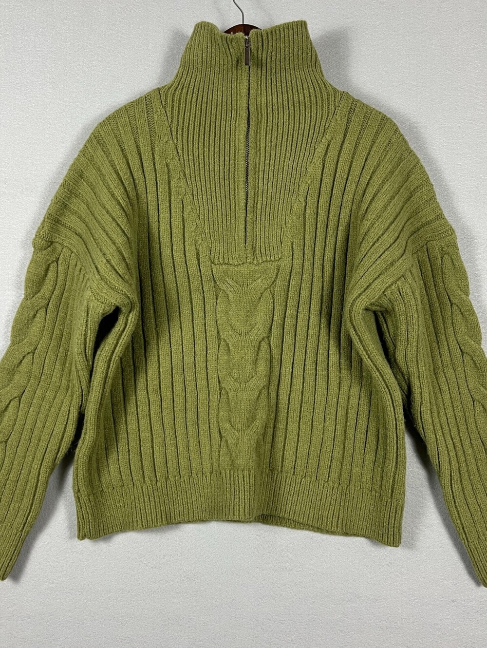 Nasty Gal Women’s L Olive Cable Knit Quarter Zip Sweater NWT